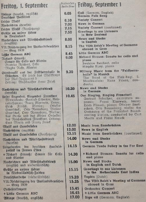1939 WW2 German propaganda shortwave radio programme for Asia and Australia
